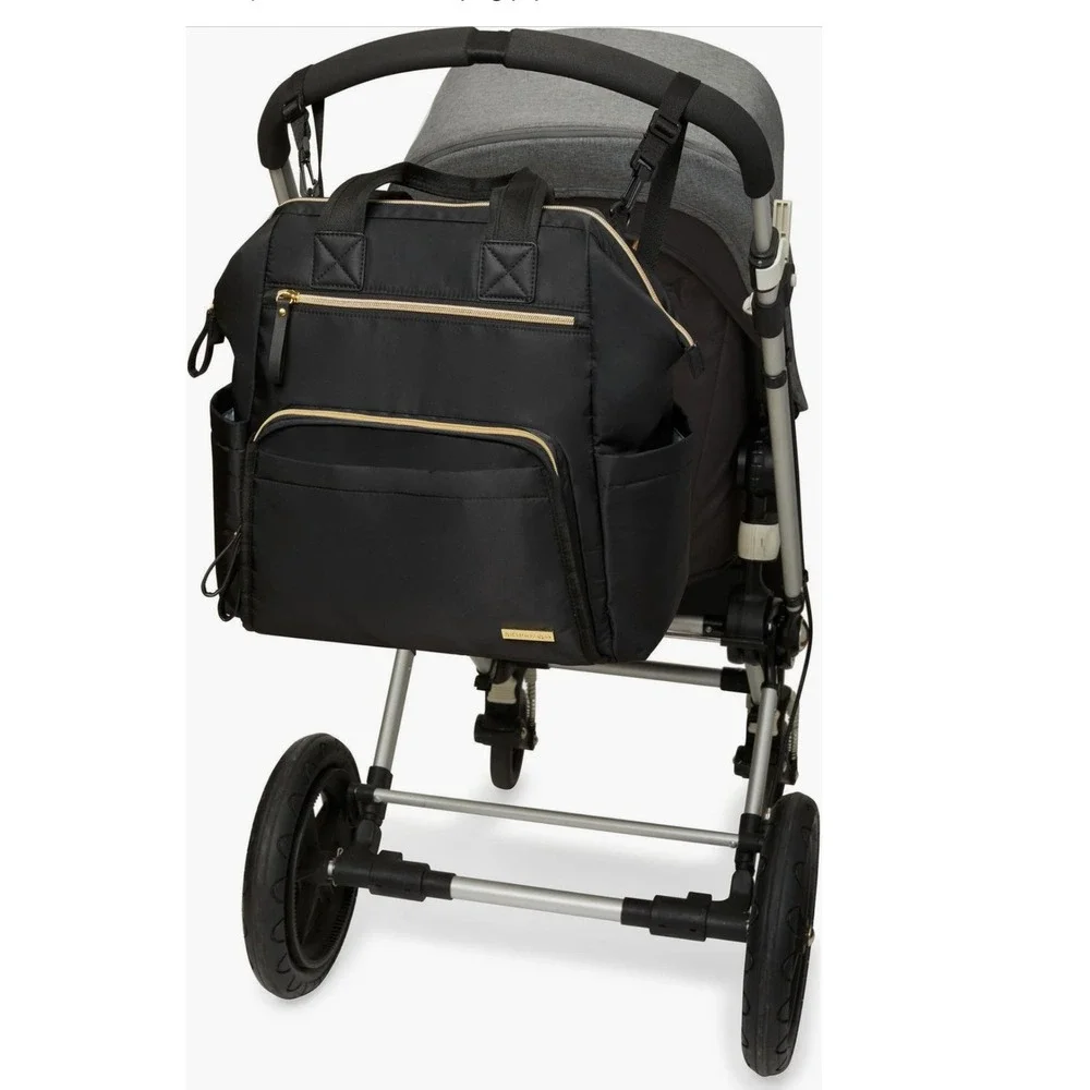 Skip Hop Diaper Bag Mainframe Wide Open OS Black Backpack Stroller Straps Gold